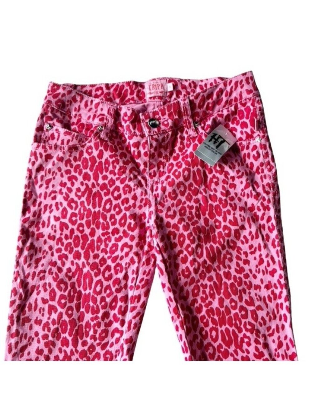 Tripp NYC Women's Sz 1 Hot Pink Red Leopard Cheetah Print Skinny Jeans NWT Rare - Picture 3 of 12